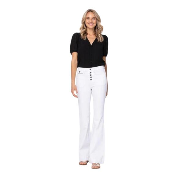 Judy blue jeans womens size 24W white pocket flare fit high waist denim button